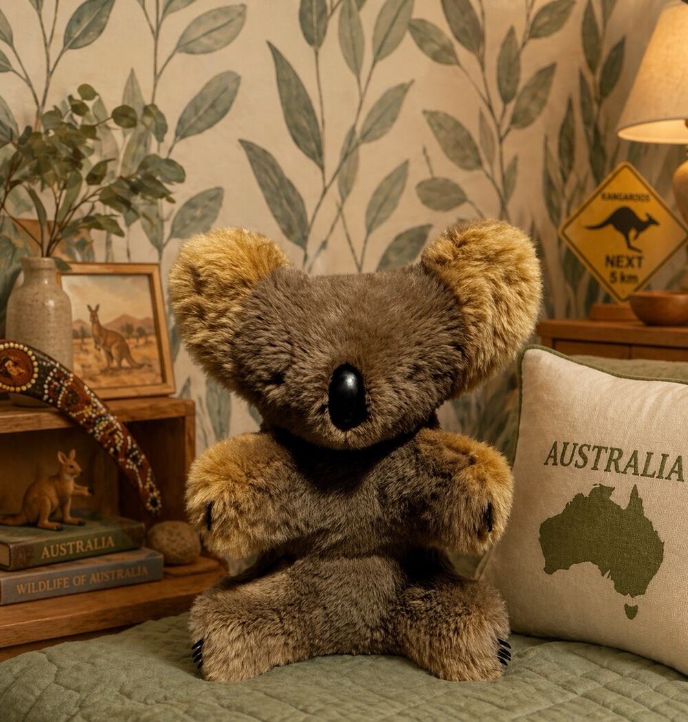 Vintage Koala Plush Real Kangaroo Fur Life Size Australia Souvenir 16.5” Rare
